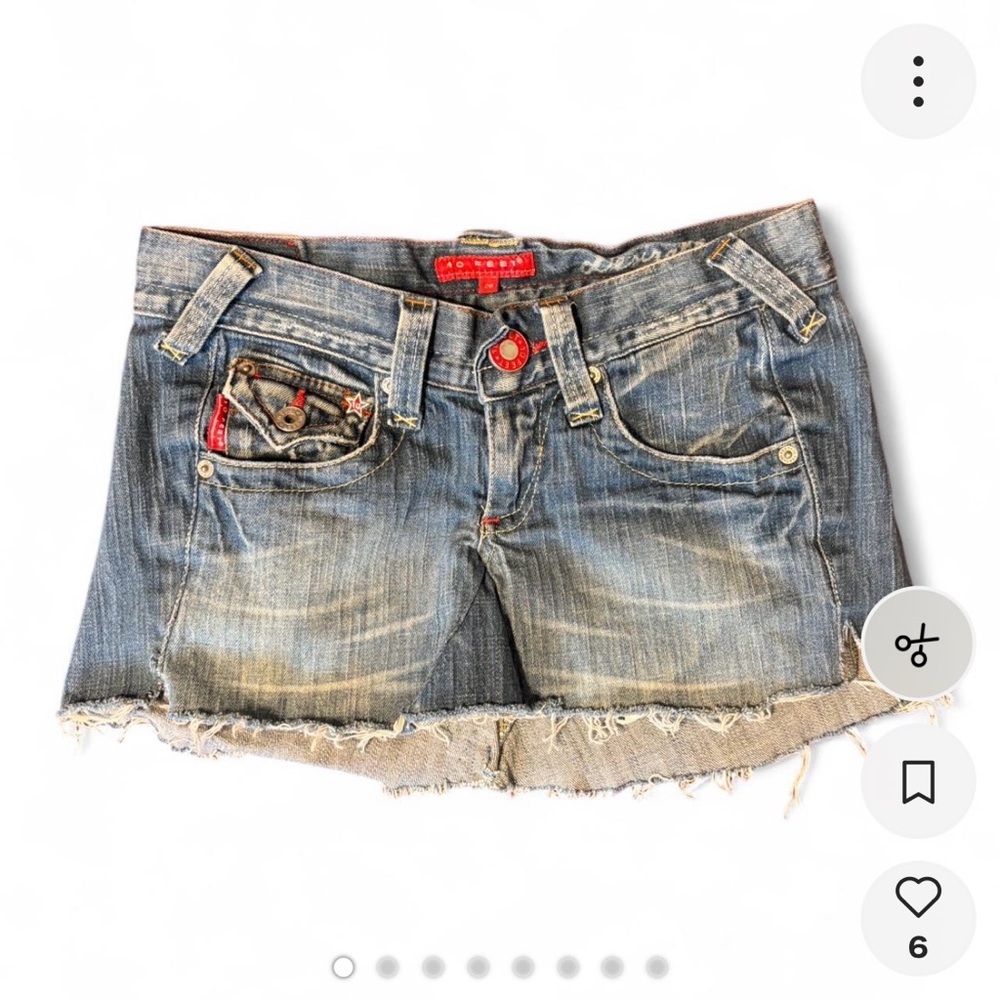 y2k low rise denim micro skirt with red & star accents (brand 10 Feet)
